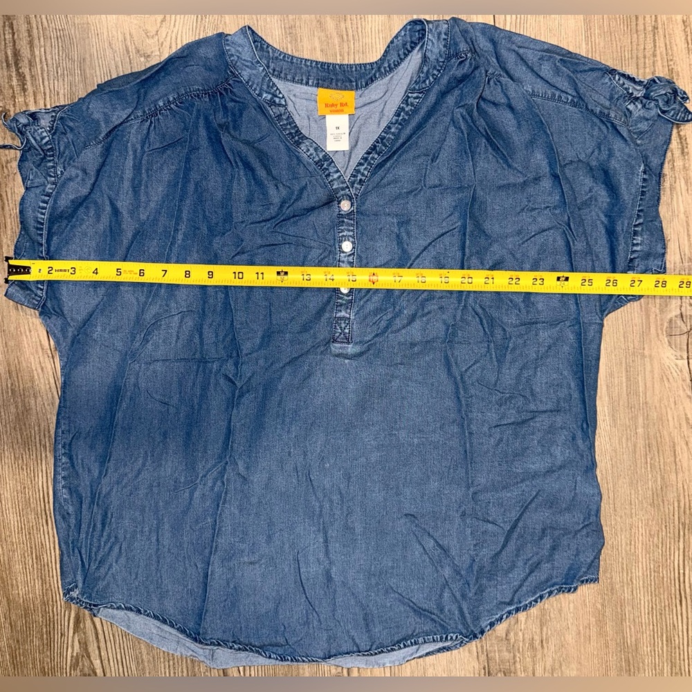 Ruby Rd. Light Blue Denim Blouse - Picture 4 of 5